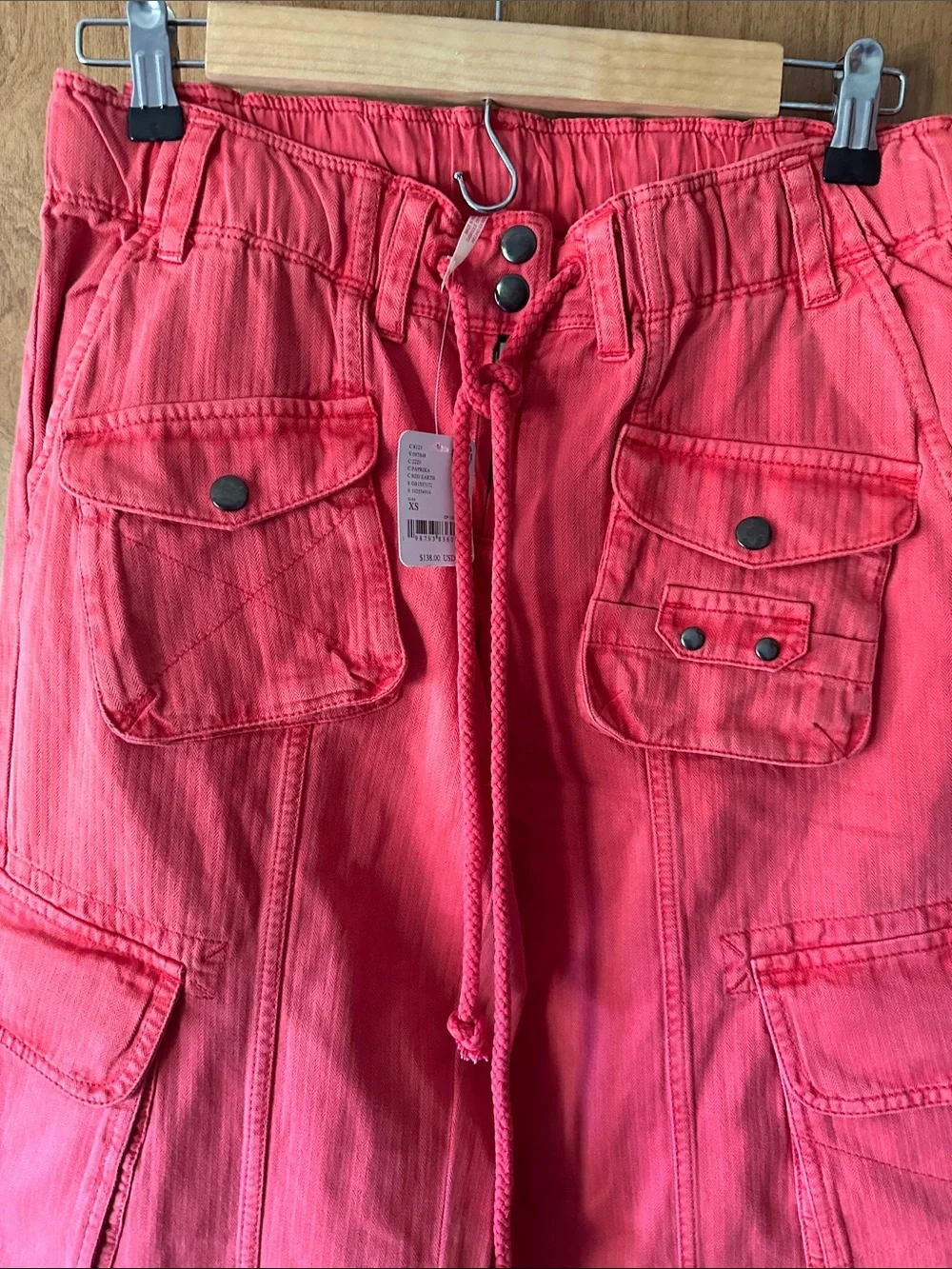 Free People Coral Pink Cargo Boot Flare Pants